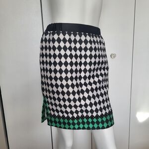 Aquilano• Rimondi Black+White Checkered Skirt with Green Accents 38